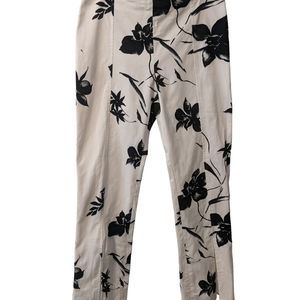 Style New York Paris White Pants with Black Floral Pattern Flare High Ri…